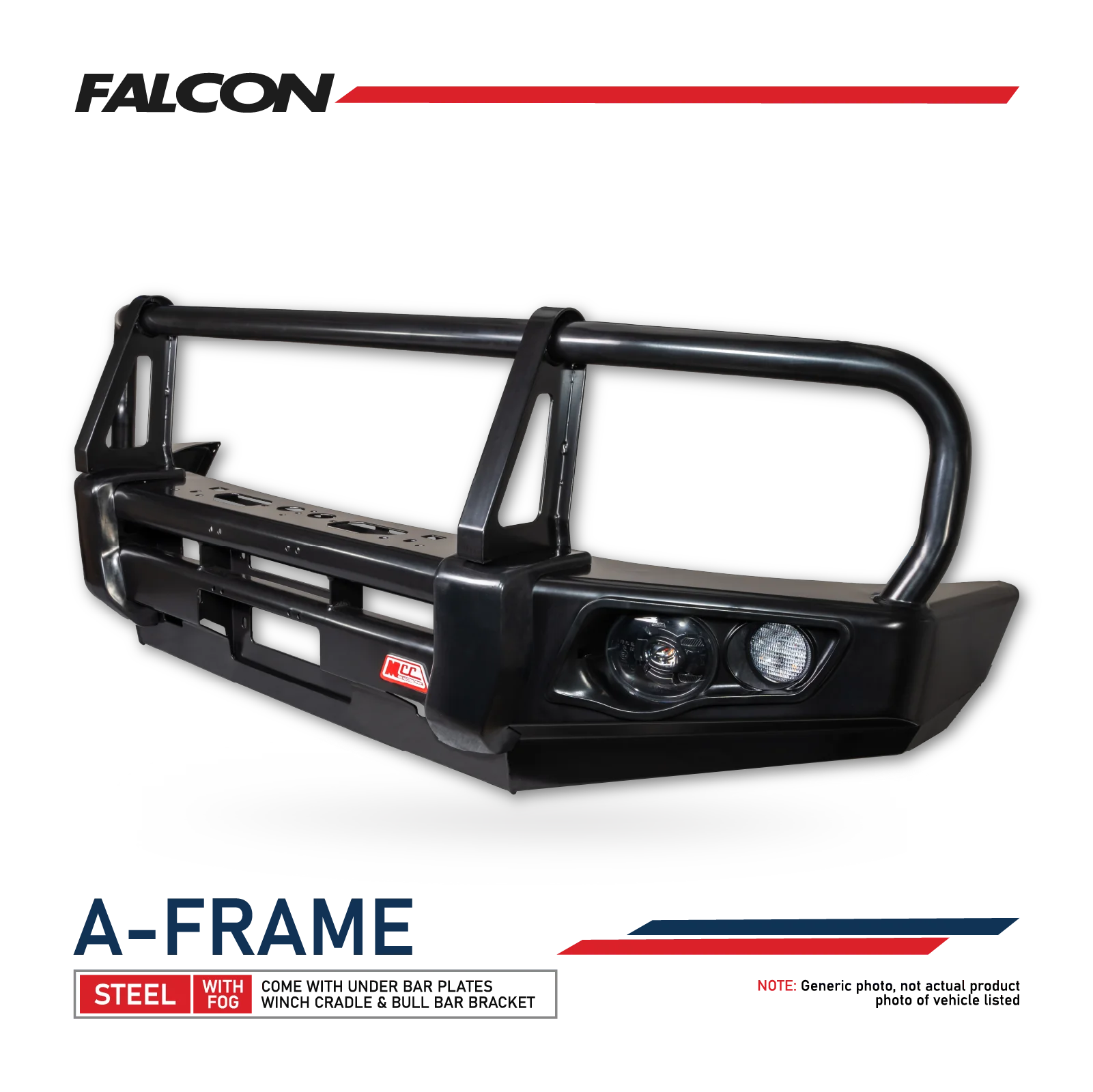 JMC Vigus 2012-2018 707-02 Falcon Bull Bar Black A-Frame Package (LED Foglight) — product view 8