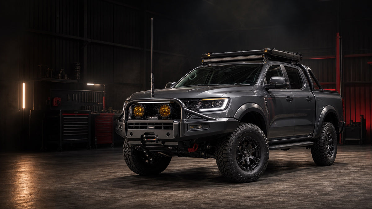 Editorial 4x4 build in a premium workshop setting